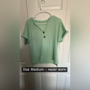 Mint Green Short Sleeve Waffle Knit Top - Casual Women's Tee